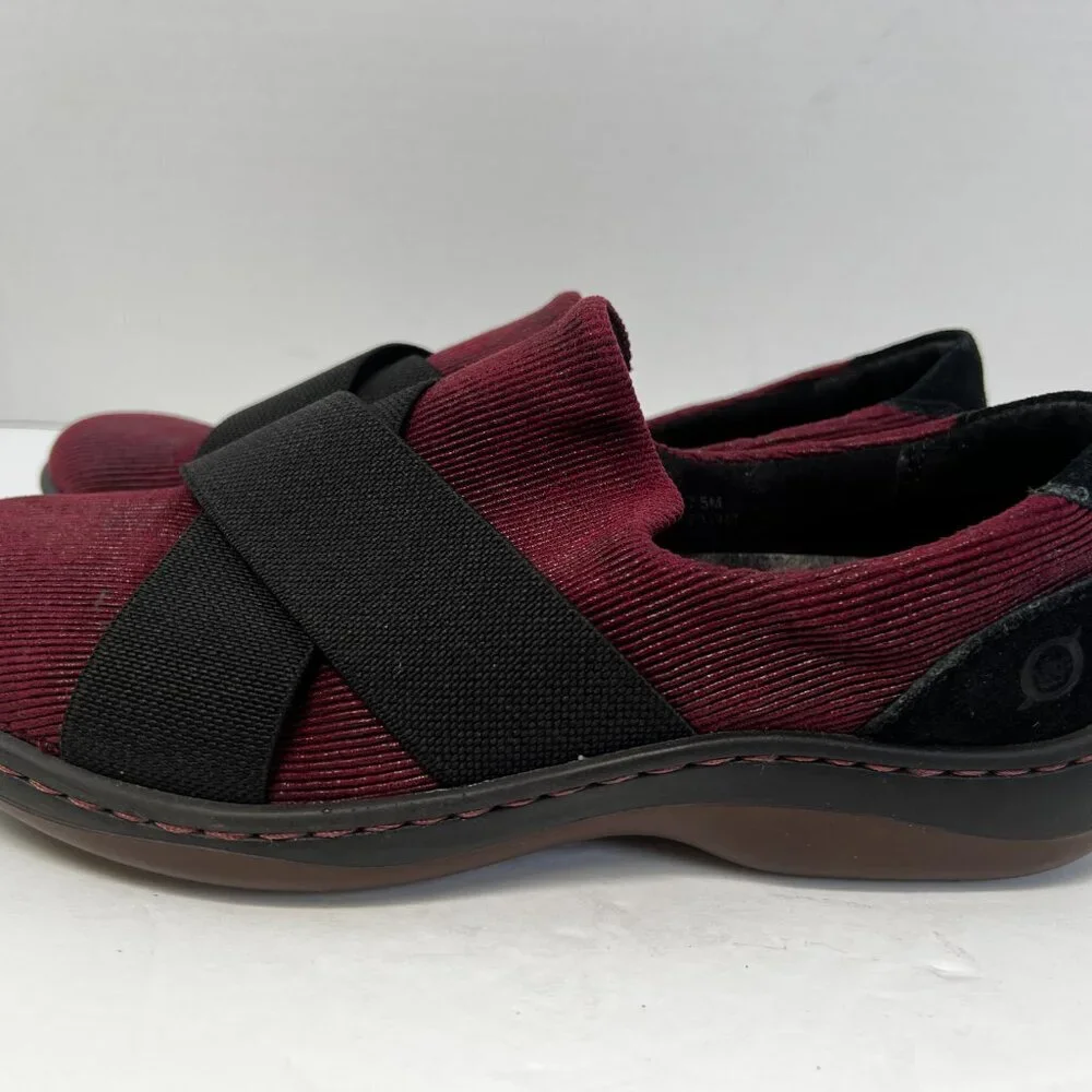 Born Womens 8‎ Banshee Slip On Casual Comfort Shoes Burgundy & Black Stretch